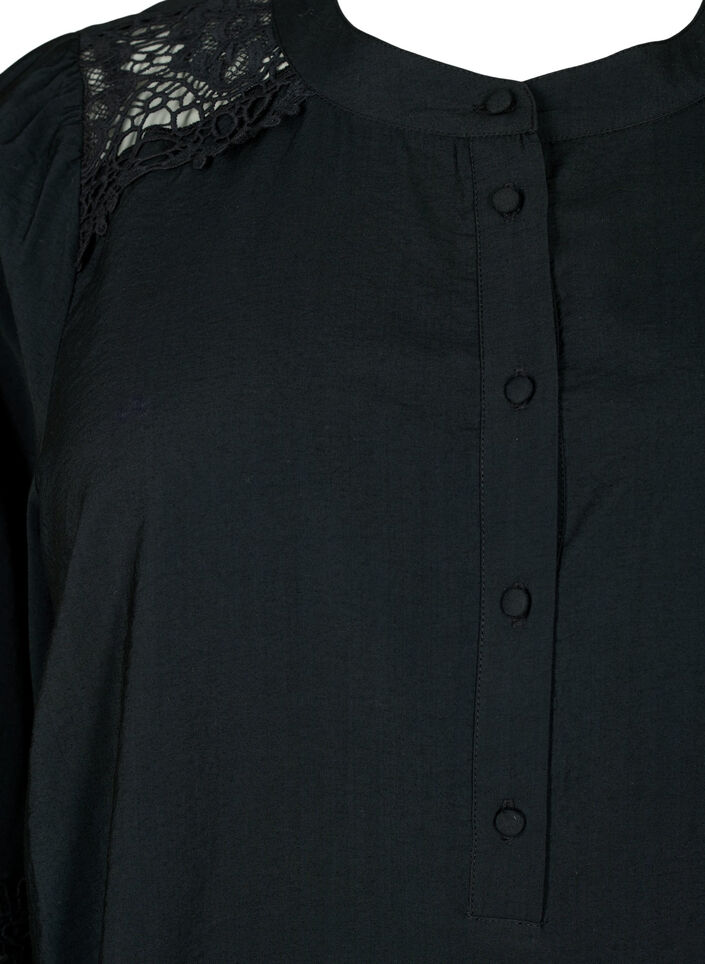 Viskosebluse med heklede detaljer, Black, Packshot image number 2