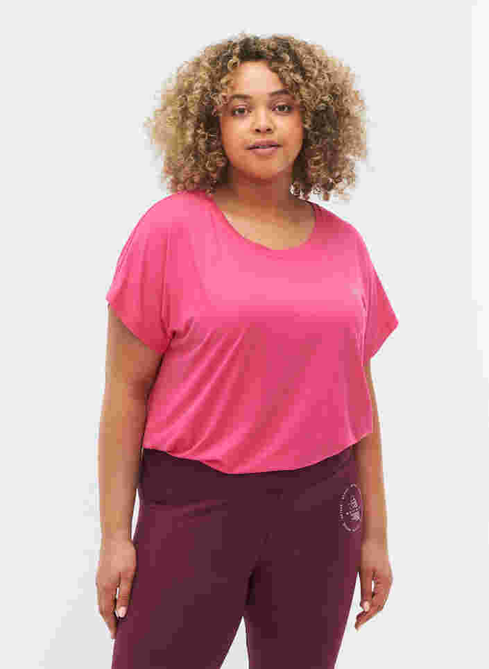 Ensfarget t-skjorte til trening, Fuchsia Purple, Model