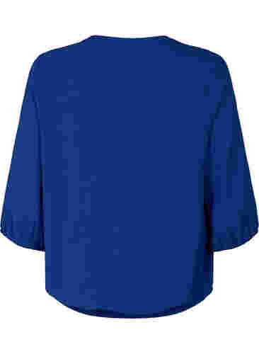 Bluse med smock og 3/4-ermer, Blue Depths, Packshot image number 1