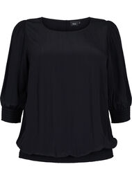 Ensfarget viskosebluse med ballongeffekt, Black