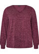 Jerseybluse med V-hals og lange ermer, M&oslash;rk Bordeaux, Packshot image number 0