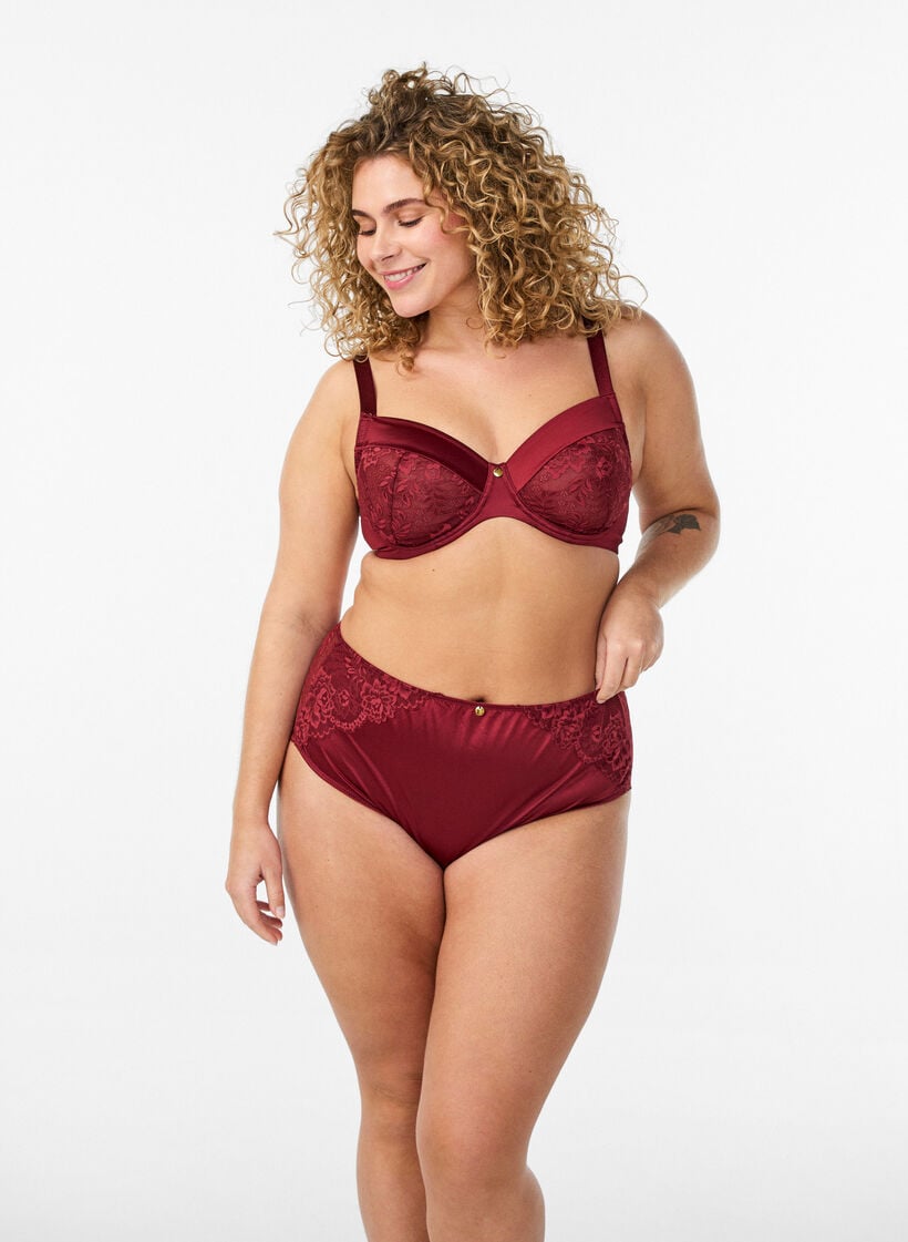 Truser med blonder og en sl&oslash;yfedetalj p&aring; ryggen, M&oslash;rk Bordeaux, Model image number 1