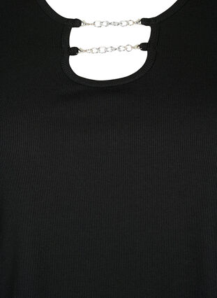 Ribbestrikket bluse med kjededetaljer, Black, Packshot image number 2