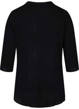 Bluse i viskose med 3/4 ermer og V-hals, Black, Packshot image number 1