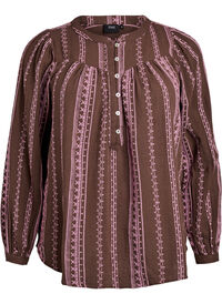 Bluse med brodert mønster, Brun Bluse med brodert mønster