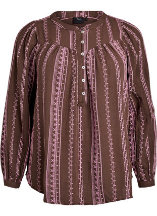 Zizzi Bluse med brodert mønster, Brun, Packshot image number 0