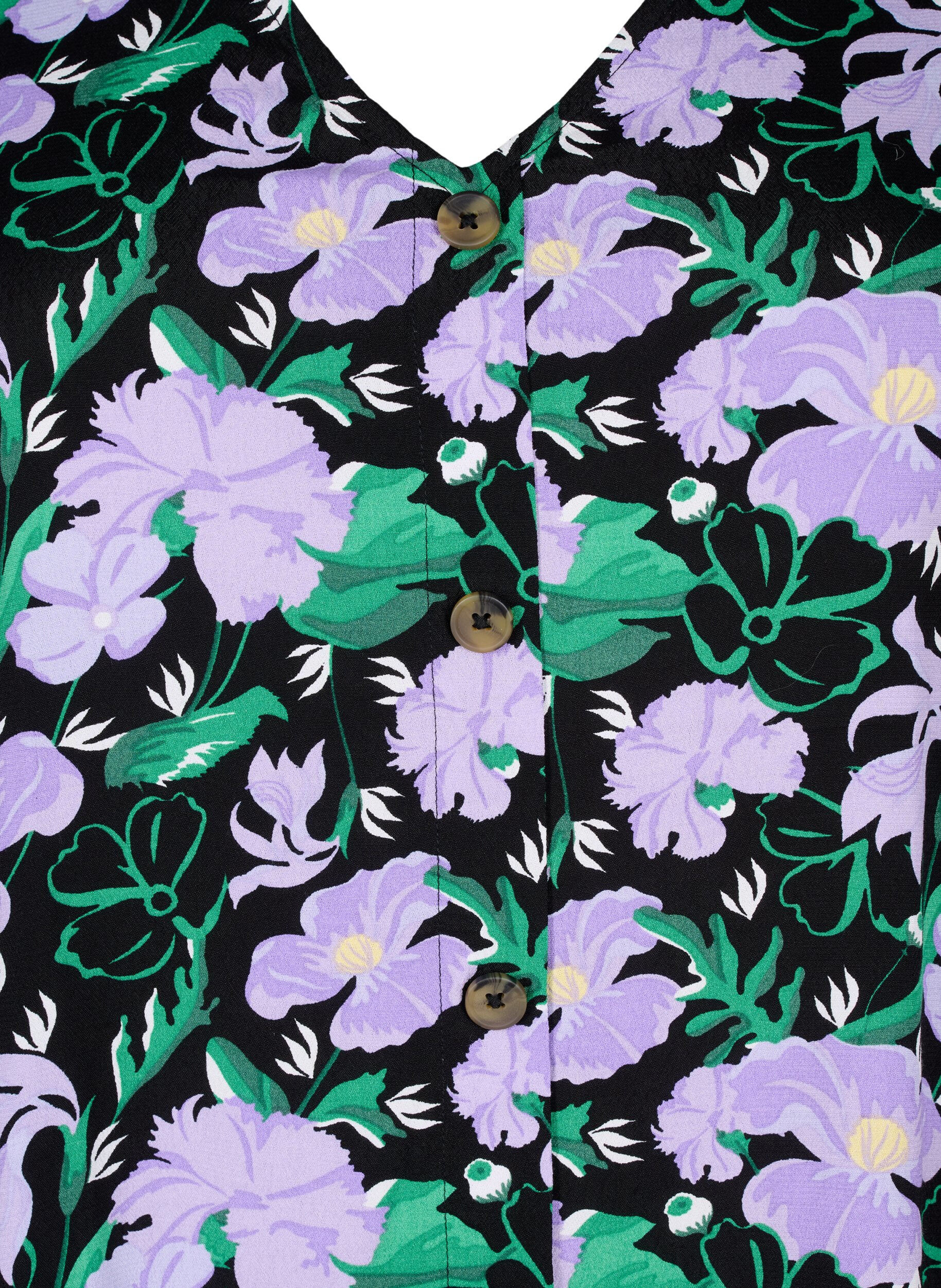 Zizzi Bluse i viskose med knapper, Black Small Flower, Packshot image number 2