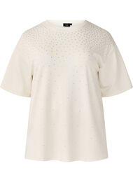 T-skjorte med strass og rund hals, Bright White