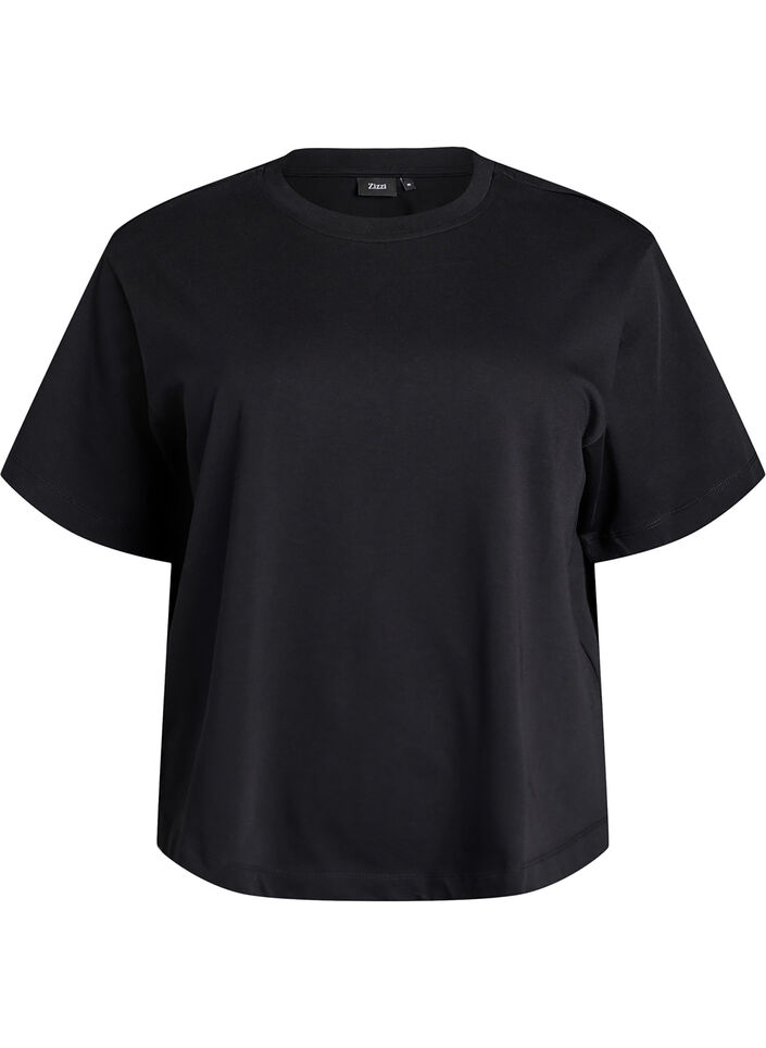 Boxy bomulls T-skjorte, Svart, Packshot image number 0