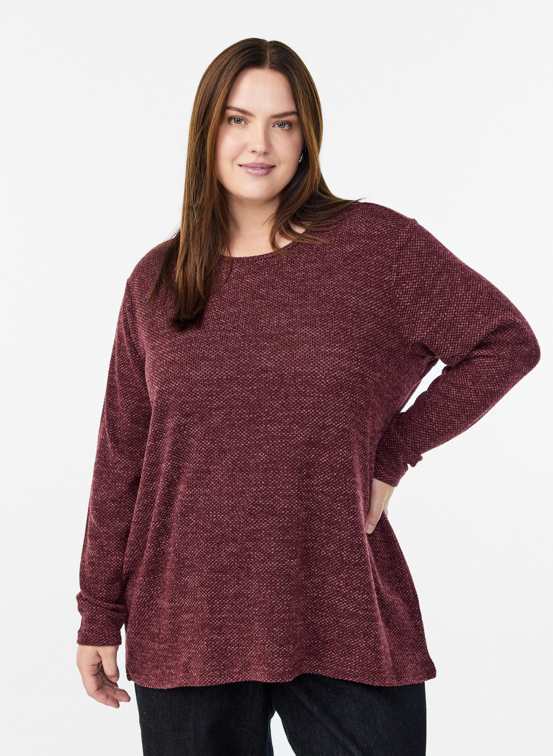 ZizziLangermet bluse med tekstur, M&oslash;rk Bordeaux, Model image number 0
