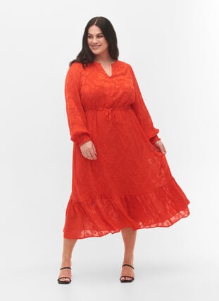 Langermet midi kjole i jacquard look, Orange.com, Model image number 0