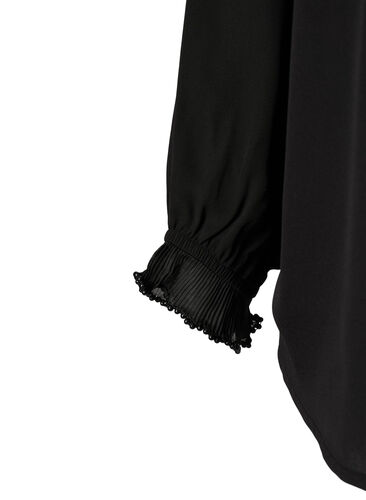 Skjortebluse med volangdetaljer, Black, Packshot image number 3