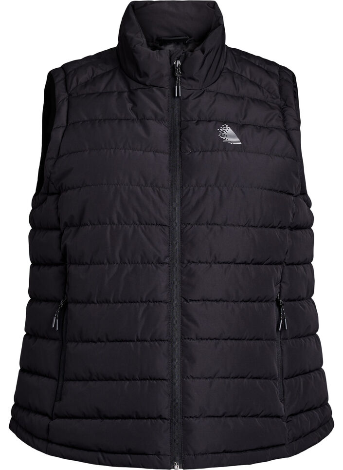 Sporty polstret vest med glidelås og lommer, Black, Packshot