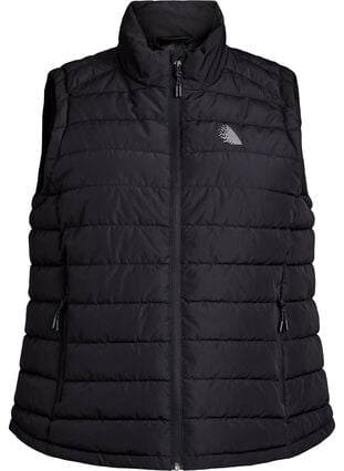 Zizzi Sporty polstret vest med glidelås og lommer, Black, Packshot image number 0