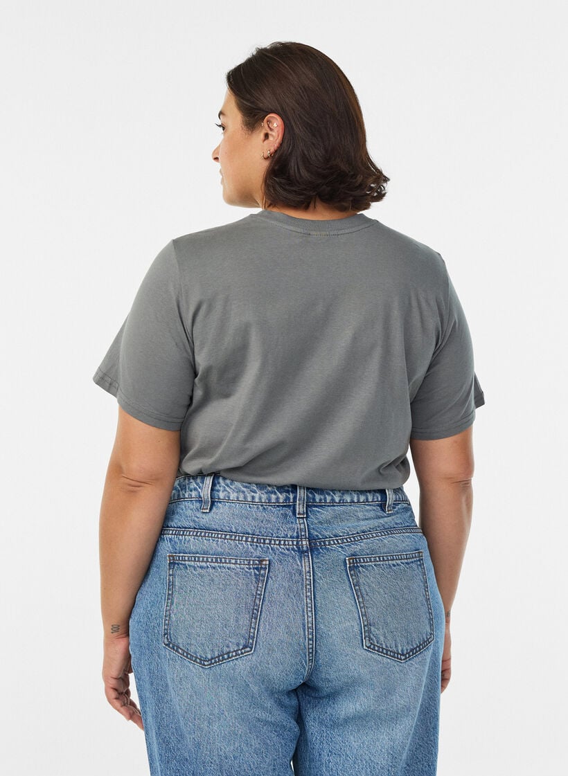 Basic T-skjorte i bomull med rund hals, Grå, Model image number 2