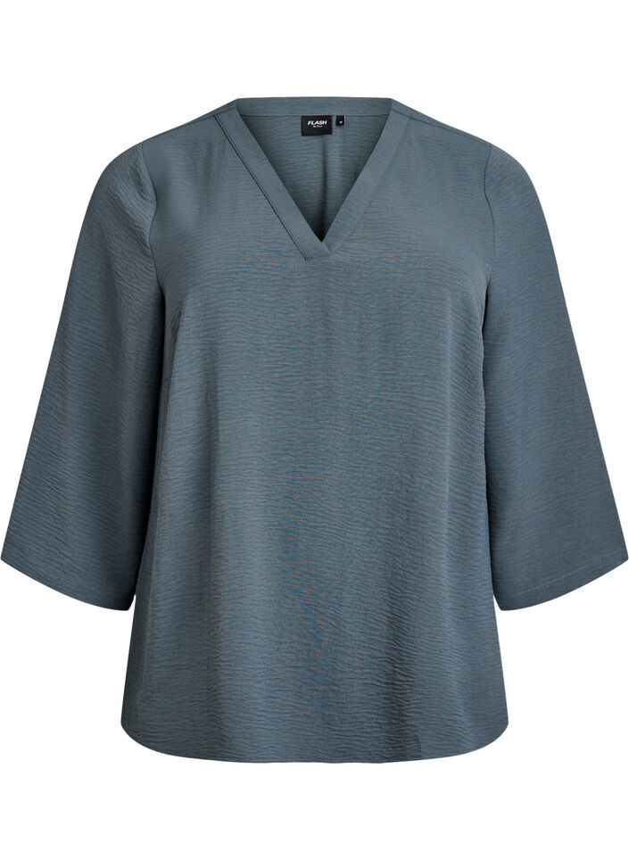 Bluse med 3/4 ermer, Gr&oslash;nn, Packshot image number 0