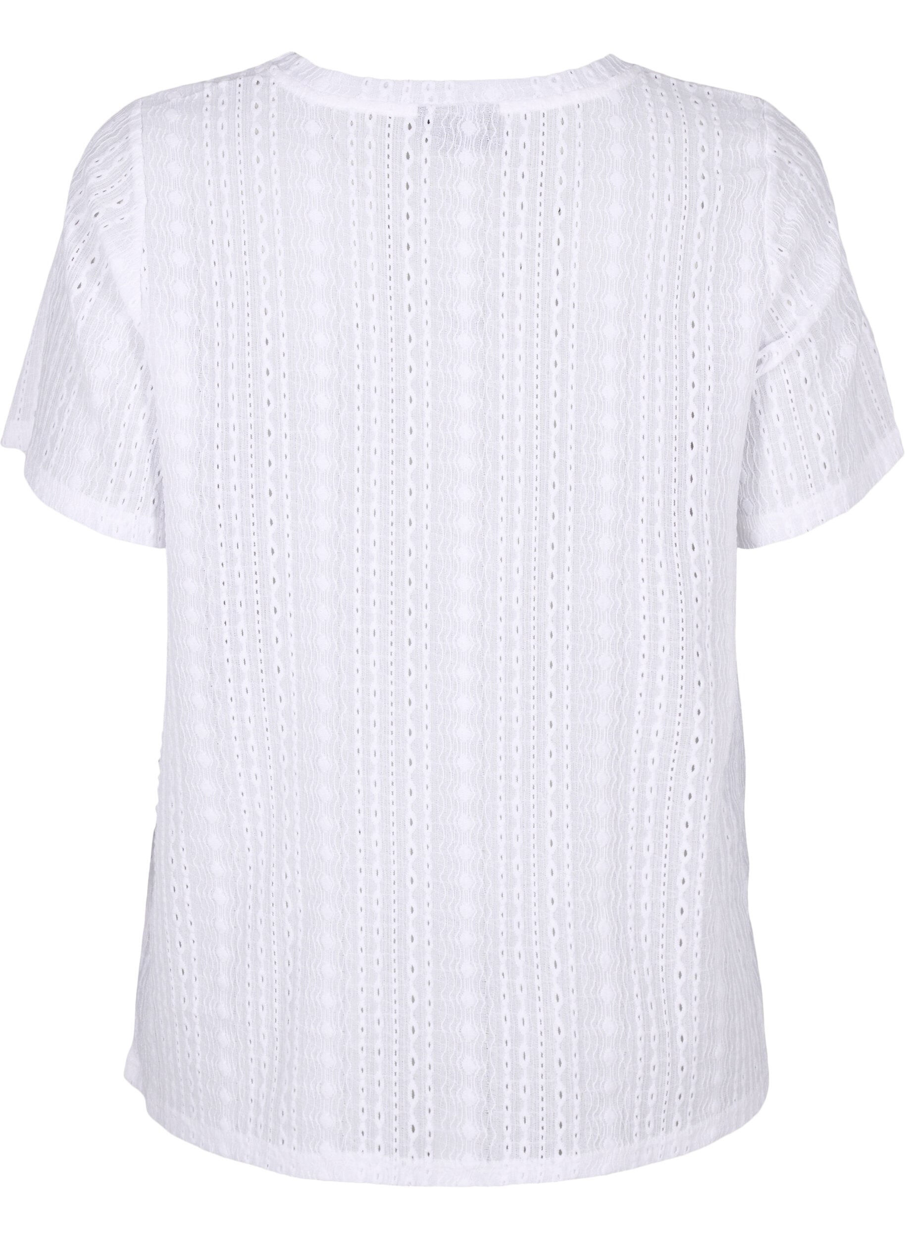 Zizzi Kortermet bluse med teksturm&oslash;nster, Bright White, Packshot image number 1