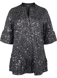 Paljettkjole med V-hals og 3/4 ermer, Black w. Sequins