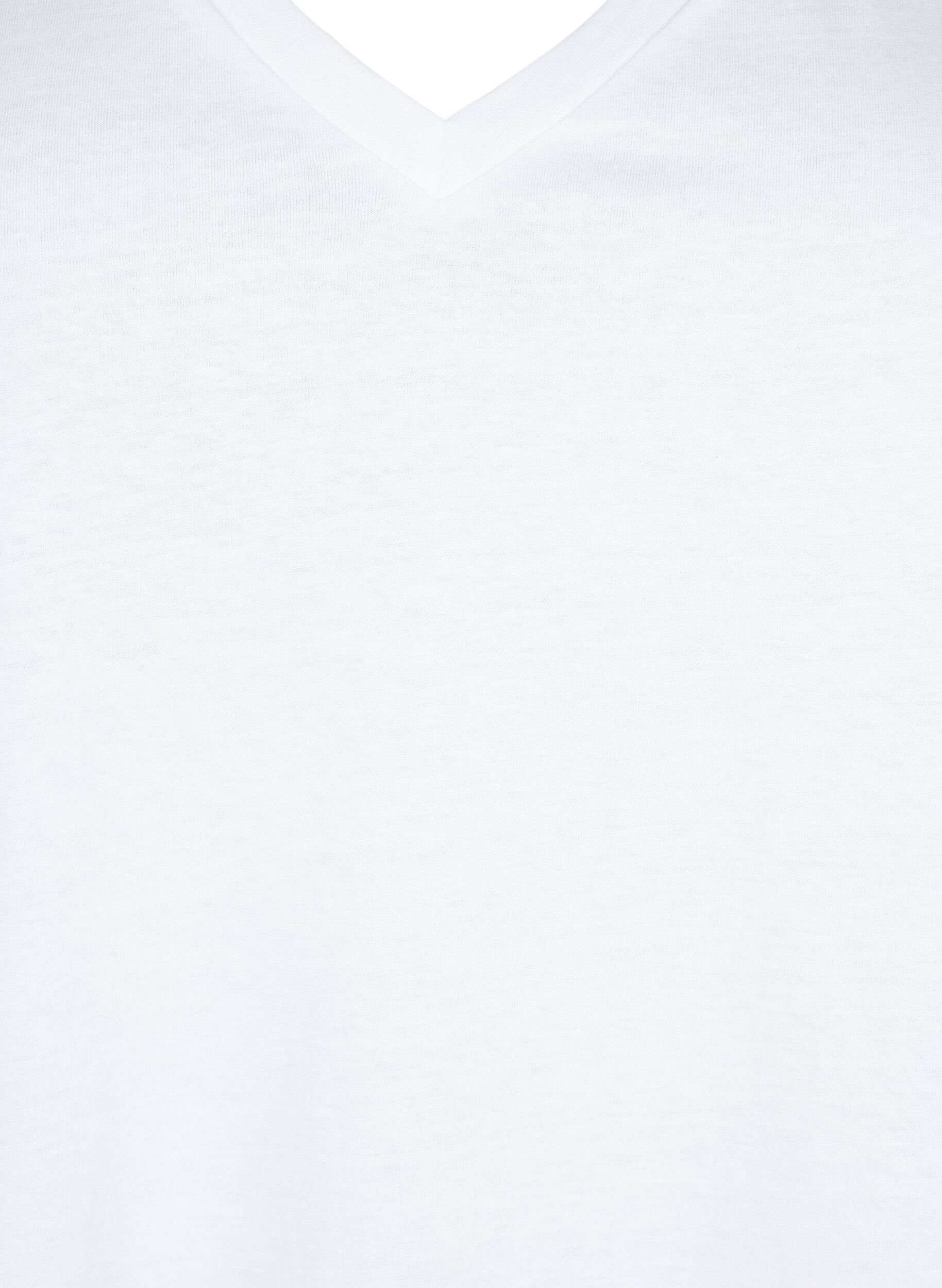 Zizzi T-skjorte av bomull med korte blondeermer, Hvit, Packshot image number 2