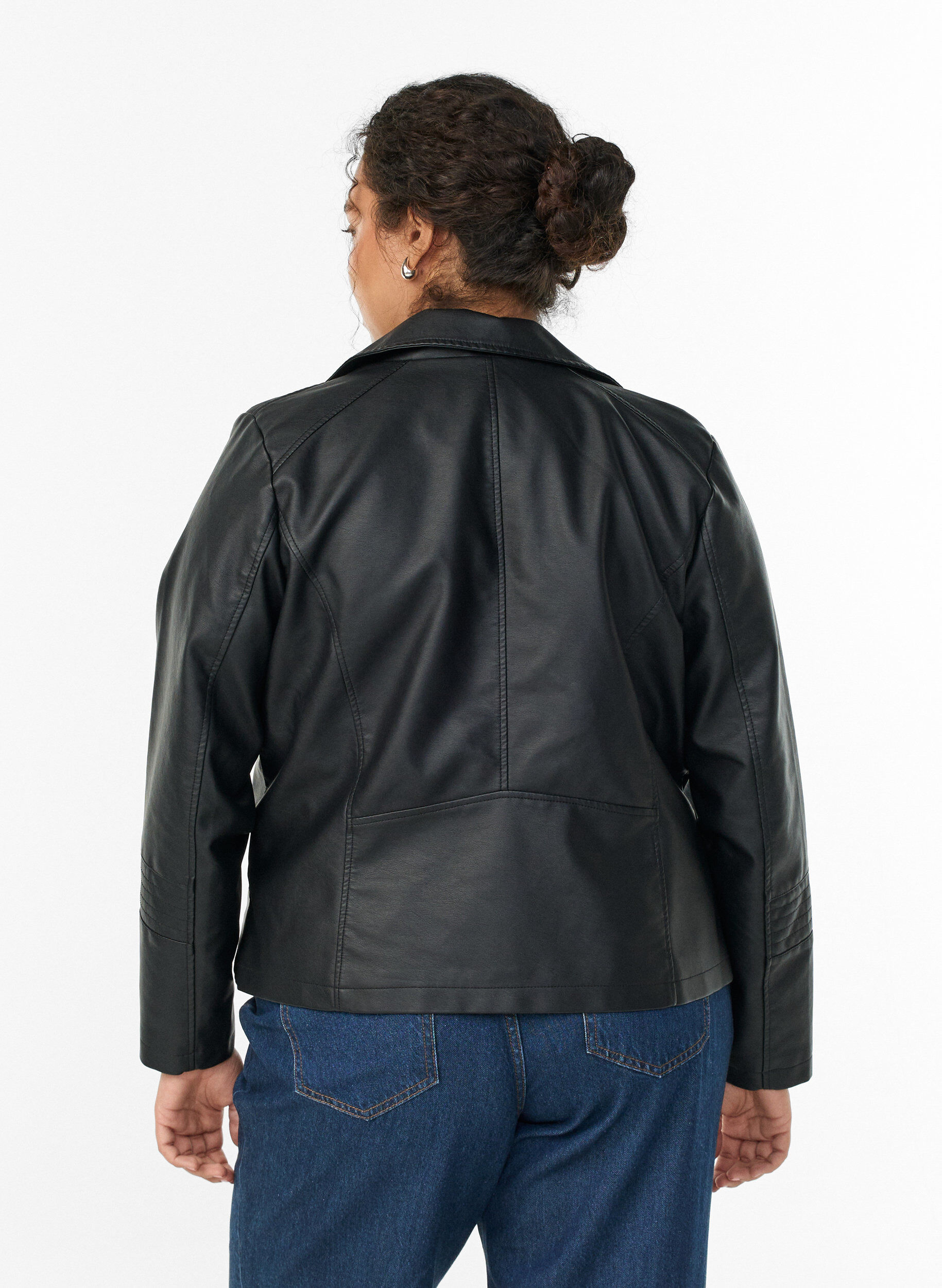 ZizziBiker jakke i imitert skinn, Svart, Model image number 2