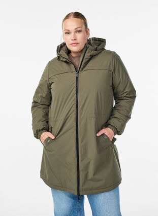 Zizzi Lett polstret parka med hette, Grønn, Model image number 0