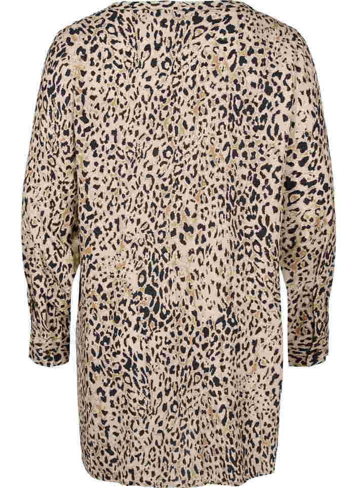 Leopardmønstrete tunika med lange ermer i viskose, Humus Leo, Packshot image number 1
