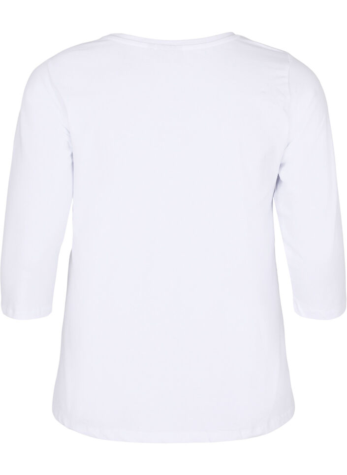 Basis T-skjorte i bomull med 3/4 ermer, Hvit, Packshot image number 1