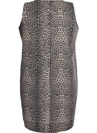 Zizzi Kort ermeløs denimkjole med leopardmønster, Leopard, Packshot image number 1