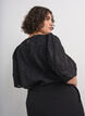 Jacquard bluse med glitrende detaljer og puffede ermer, Svart, Model image number 2