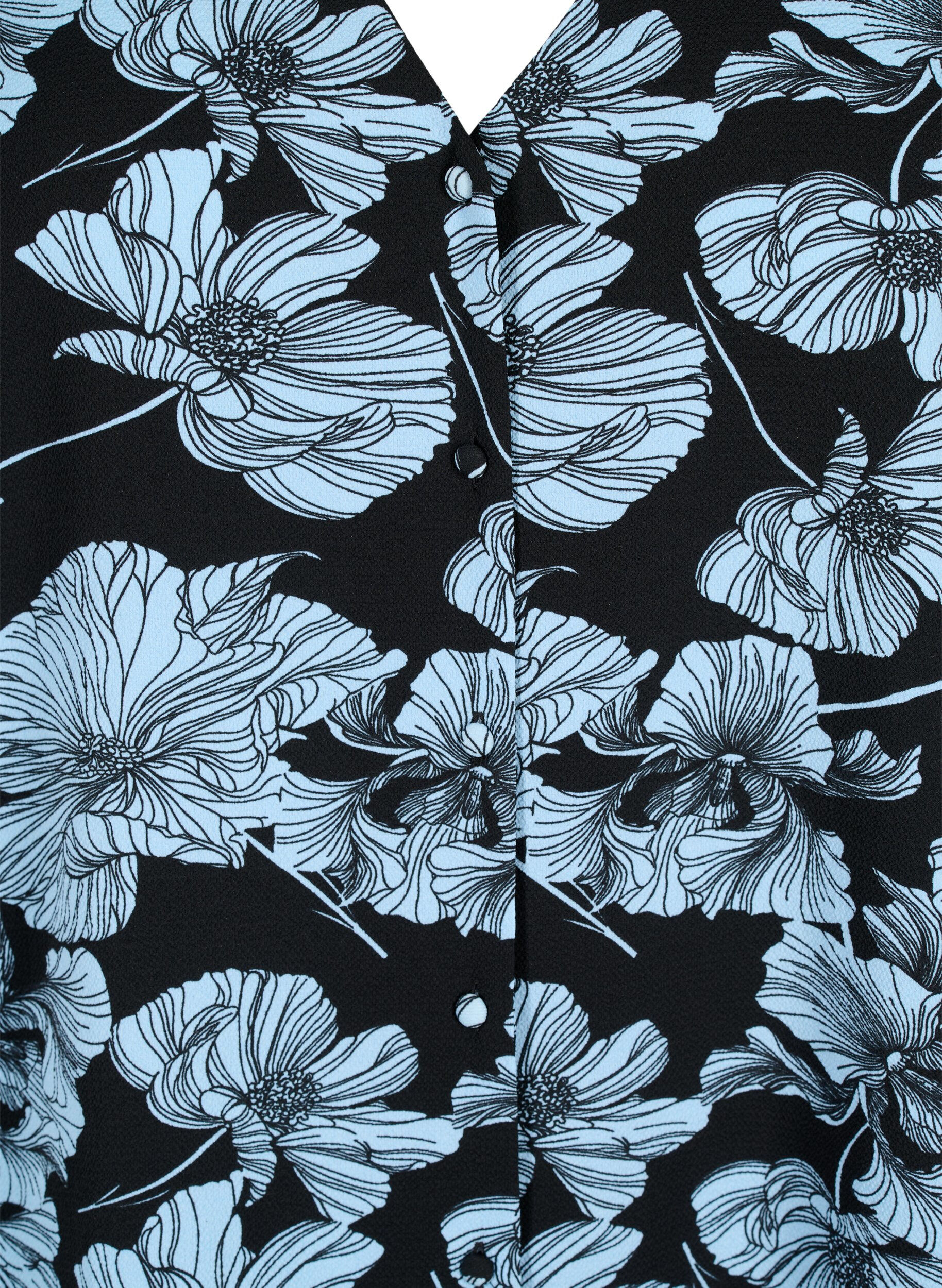 Zizzi Skjortebluse med v-hals og trykk, Black B. Flower AOP, Packshot image number 2