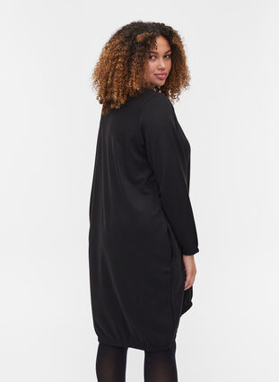Ensfarget kjole med lange ermer, Black, Model image number 1