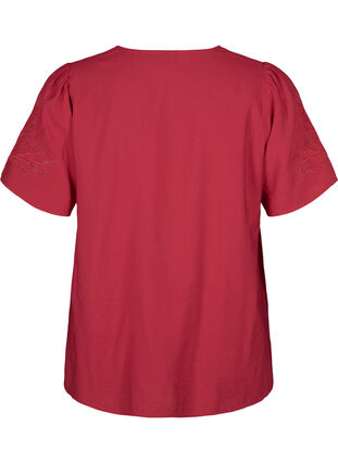 Zizzi Kortermet bluse i viskose med broderi, Rød, Packshot image number 1