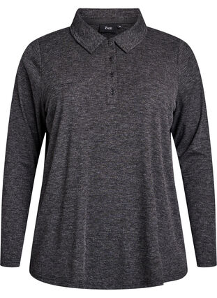 Zizzi Langermet poloskjorte i elastisk, ribbet kvalitet, Grå, Packshot image number 0