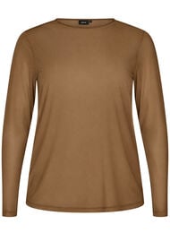 Bluse i mesh med lange ermer, Brun