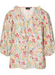 Viskose bluse med blomstertrykk og 3/4 ermer, Bl&aring;, Packshot image number 0