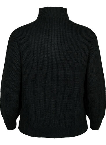 FLASH - strikket genser med høy hals og glidelås, Black, Packshot image number 1