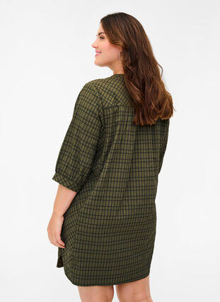 Rutete skjortetunika med 3/4-ermer, Ivy Green Check, Model image number 1