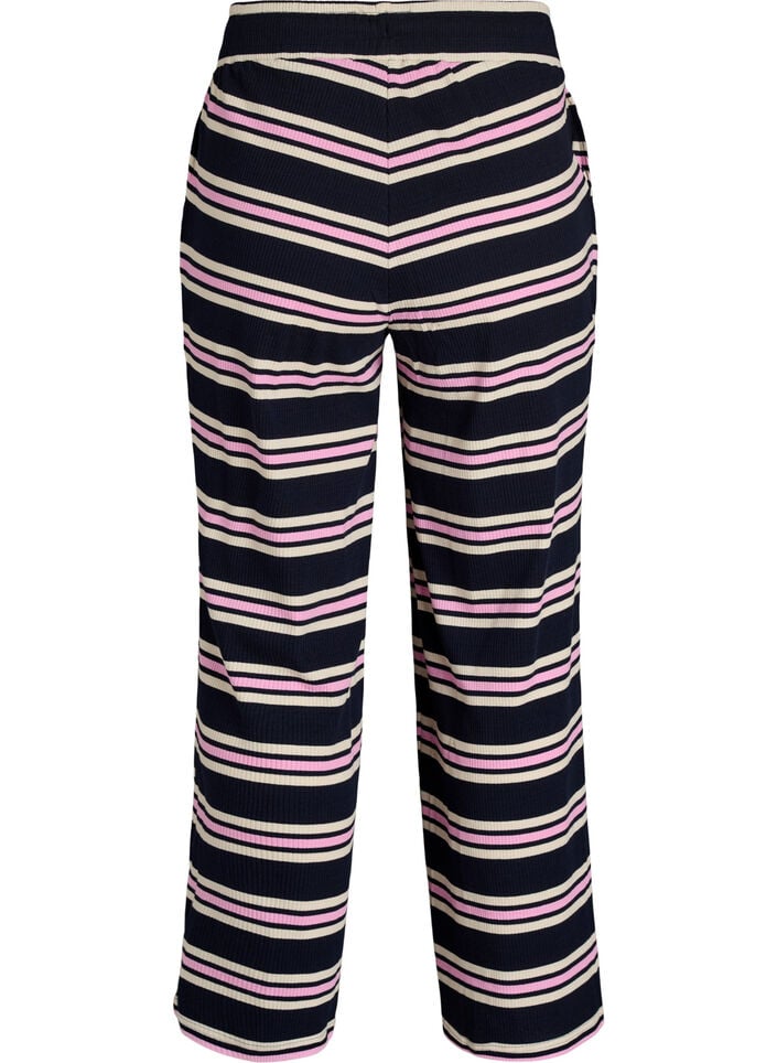 Stripete pyjamabukser med vide ben, Bl&aring;, Packshot image number 1