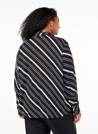 Zizzi Stripete skjorte med lange ermer, Black Stripe, Model image number 1