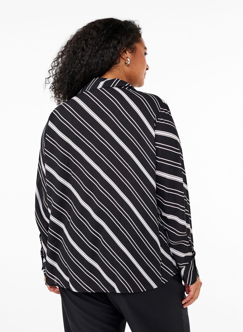Stripete skjorte med lange ermer, Black Stripe, Model image number 1