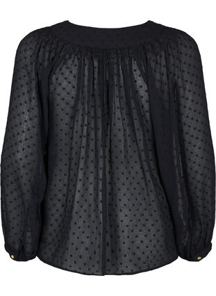 Prikkemønstret bluse med V-utringning og perler, Black w. Cobber, Packshot image number 1