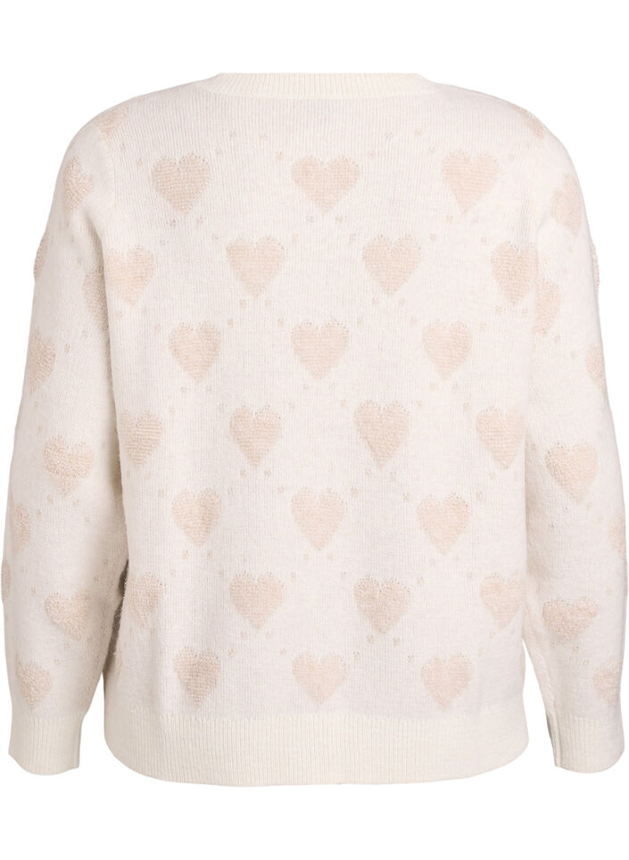 Cardigan med hjerter og gyldne knapper, Beige, Packshot image number 1