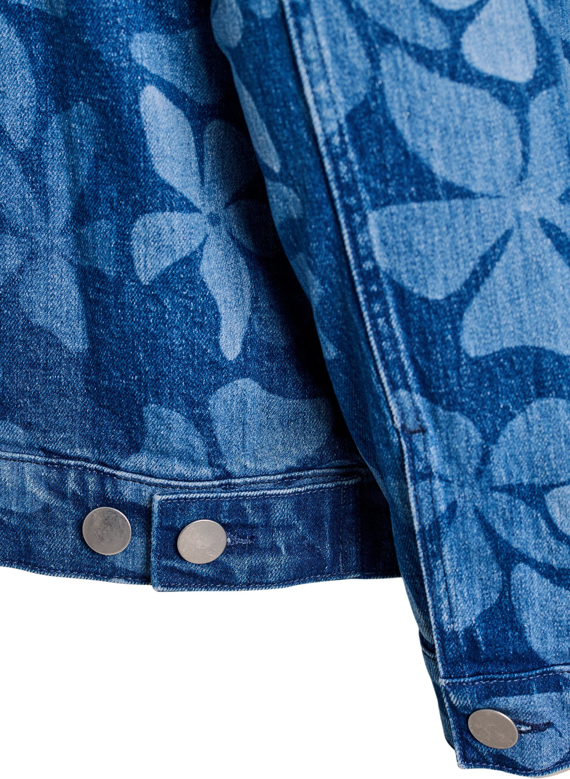 Zizzi Denimjakke med blomster m&oslash;nster, Bl&aring;, Packshot image number 4