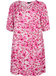 Blomstrete kjole i viskose med A-form, Pink Flower Rain