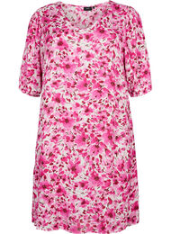 Blomstrete kjole i viskose med A-form, Pink Flower Rain, Packshot