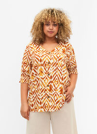Bluse i viskoe med knapper, Amber Green Tribe, Model
