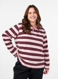 Langermet poloskjorte med brede striper, Brun Langermet poloskjorte med brede striper, Brun, Model