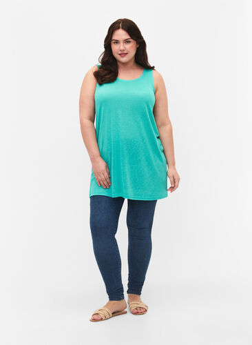 Topp med struktur og rund hals, Turquoise, Model image number 2