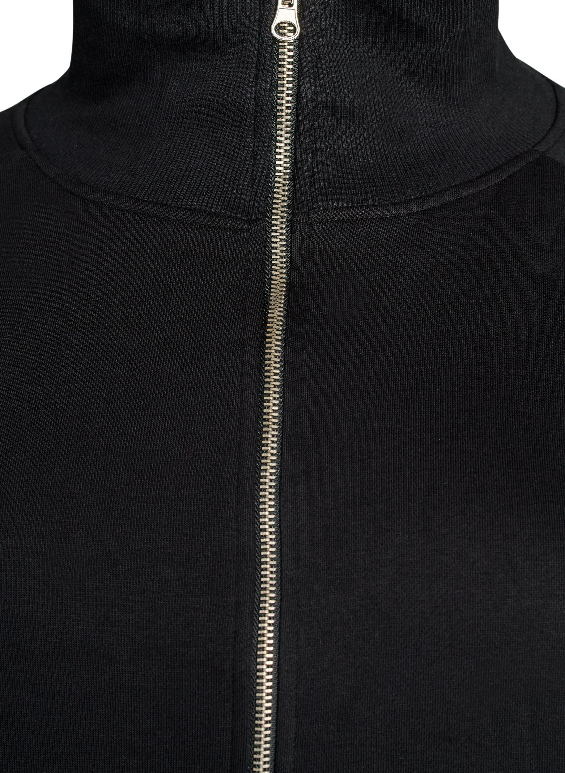 ZizziSweat cardigan med h&oslash;y krage og glidel&aring;s, Svart, Packshot image number 2