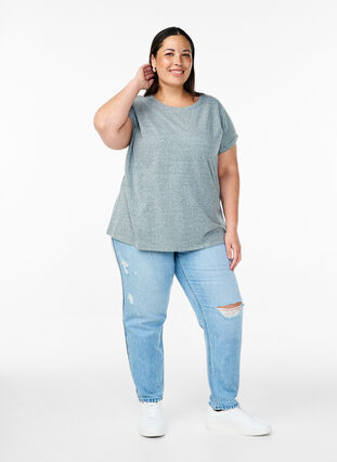 Zizzi Melert T-skjorte med korte ermer, Grønn, Model image number 1